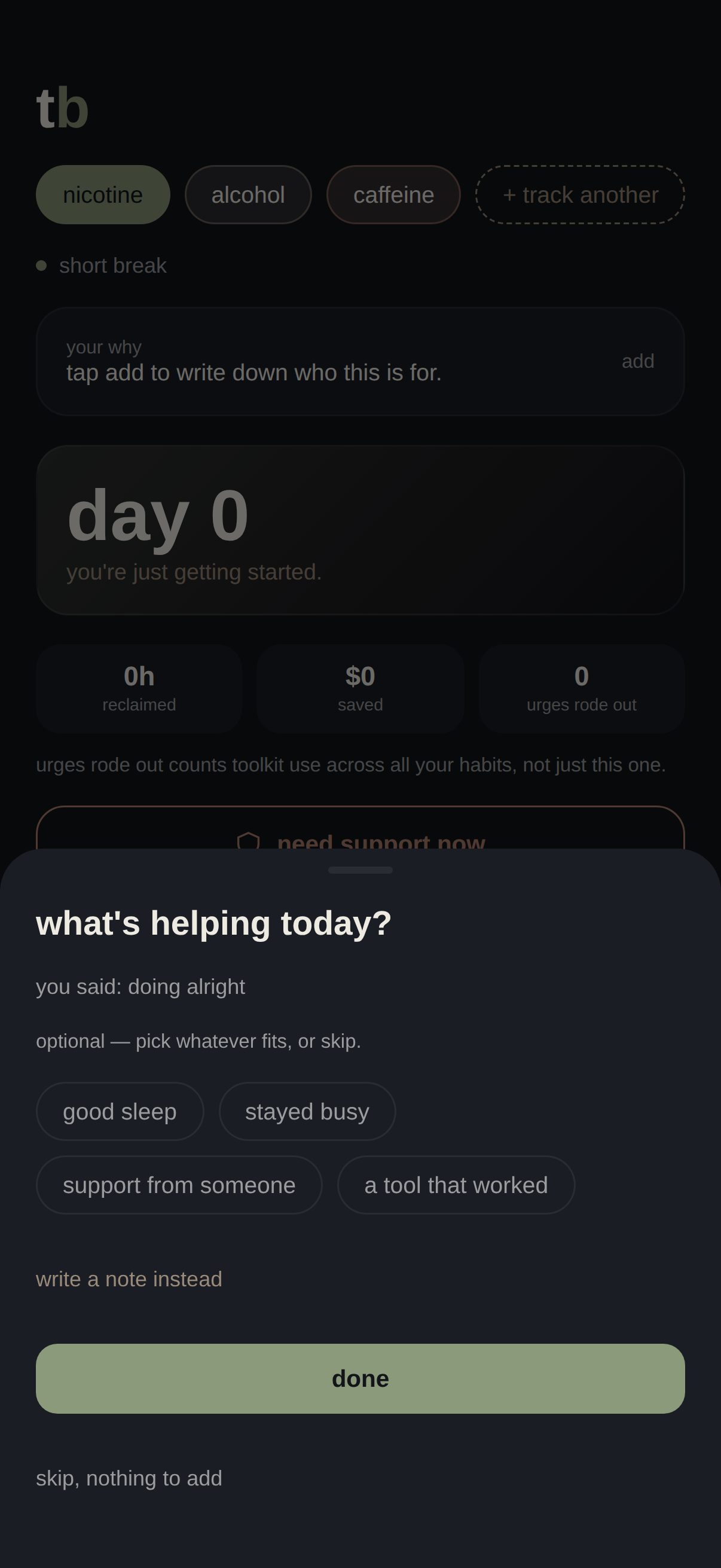 Check-in follow-up sheet with optional tags