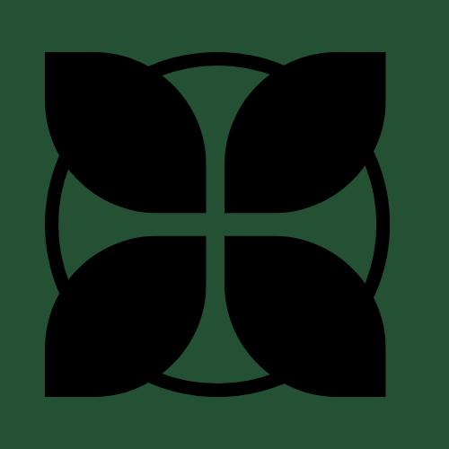 The Flow3r flower mark on its construction grid, showing the negative-space cross